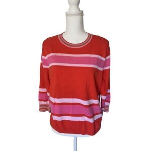 CAbi Red and Pink Striped Sweater